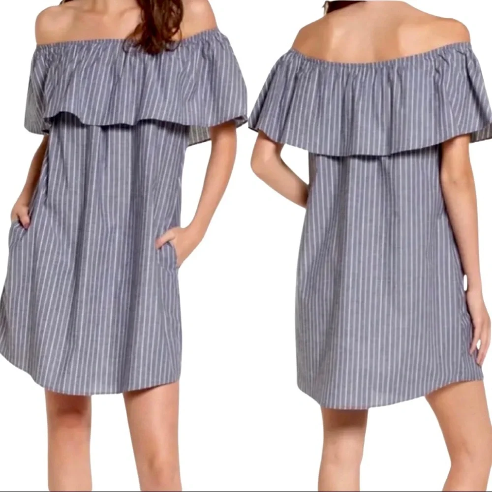 SOCIALITE Nordstrom Striped Off-The-Shoulder Mini Dress Coverup Loose Fit Small - Picture 14 of 14